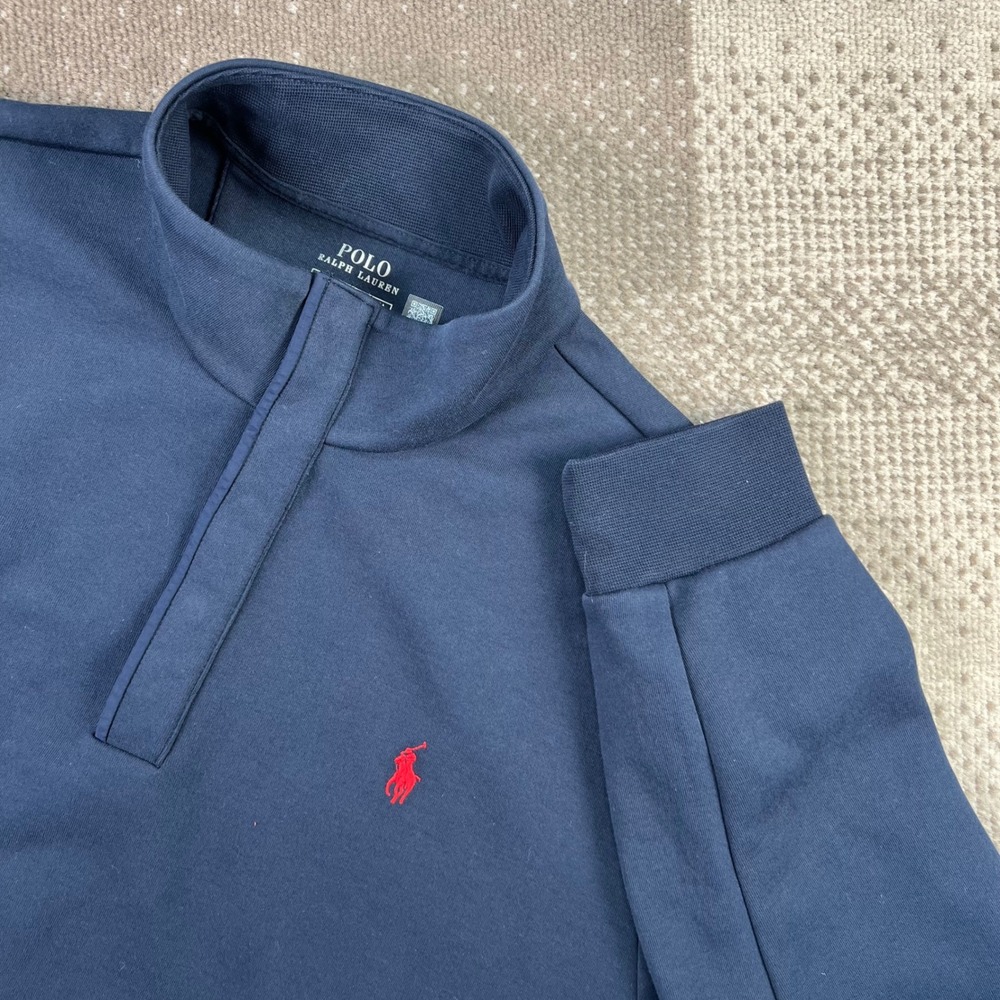 Polo Ralph Lauren Mens XL Navy Blue Quarter Snap Pullover Sweatshirt Double Knit